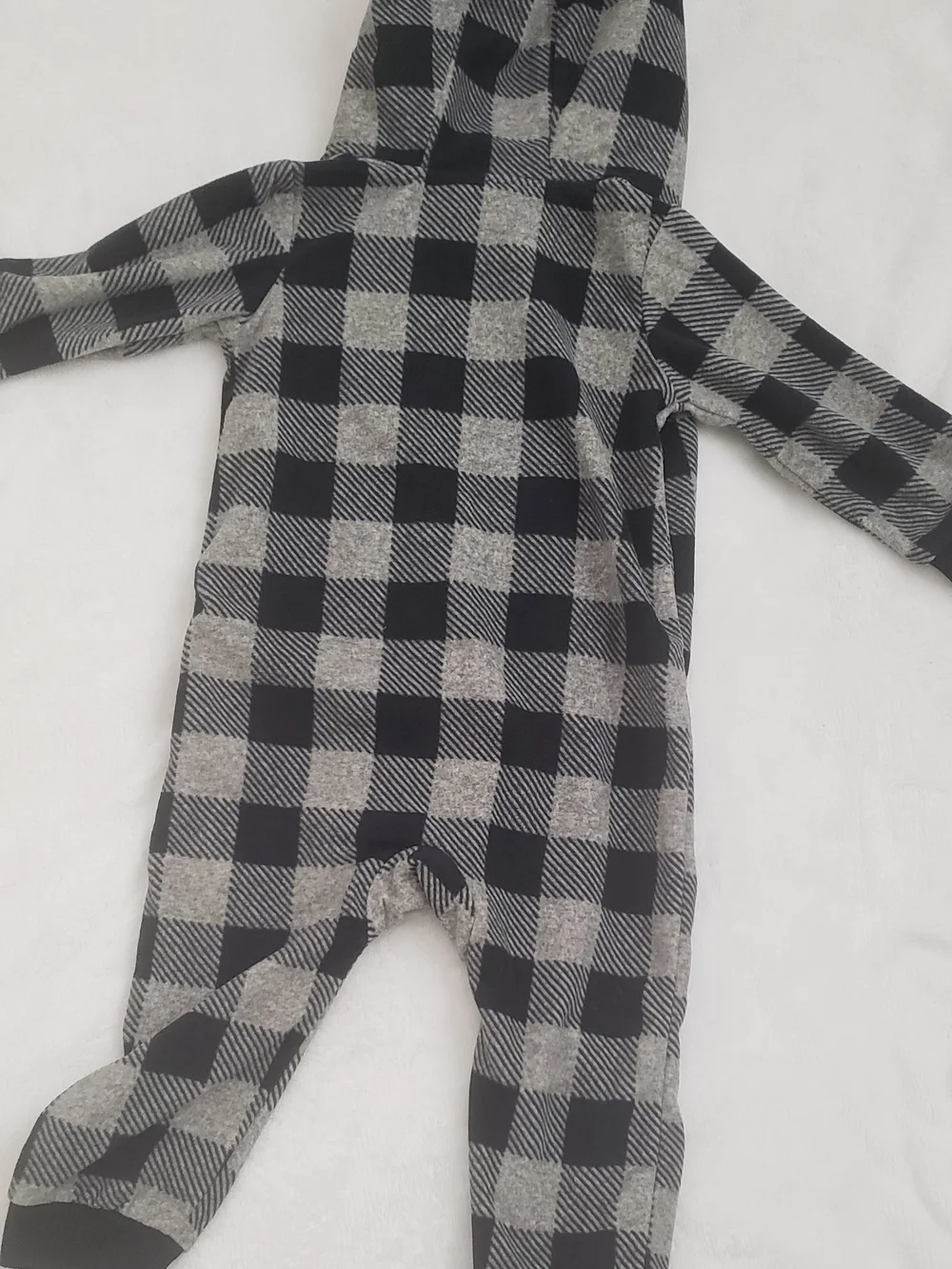 Carter's Hooded Fleece One-Piece in Black & Gray Plaid